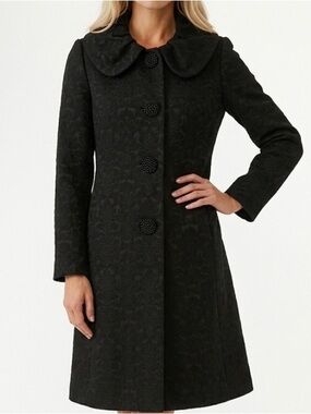 Ivanka Trump Black Textured A-Line Coat with Peter Pan Collar